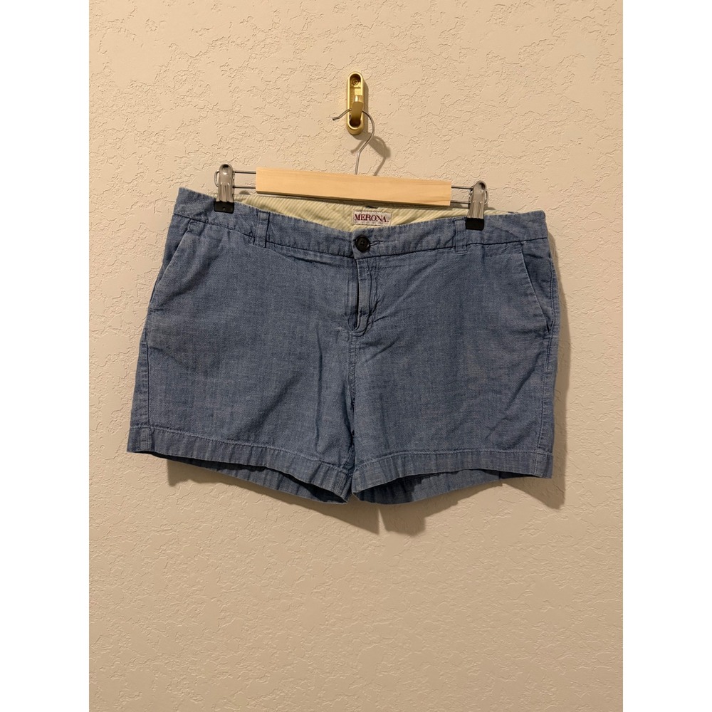 Merona Womens Light Blue Chambray Cotton Shorts Size 10 Casual Summer Pockets